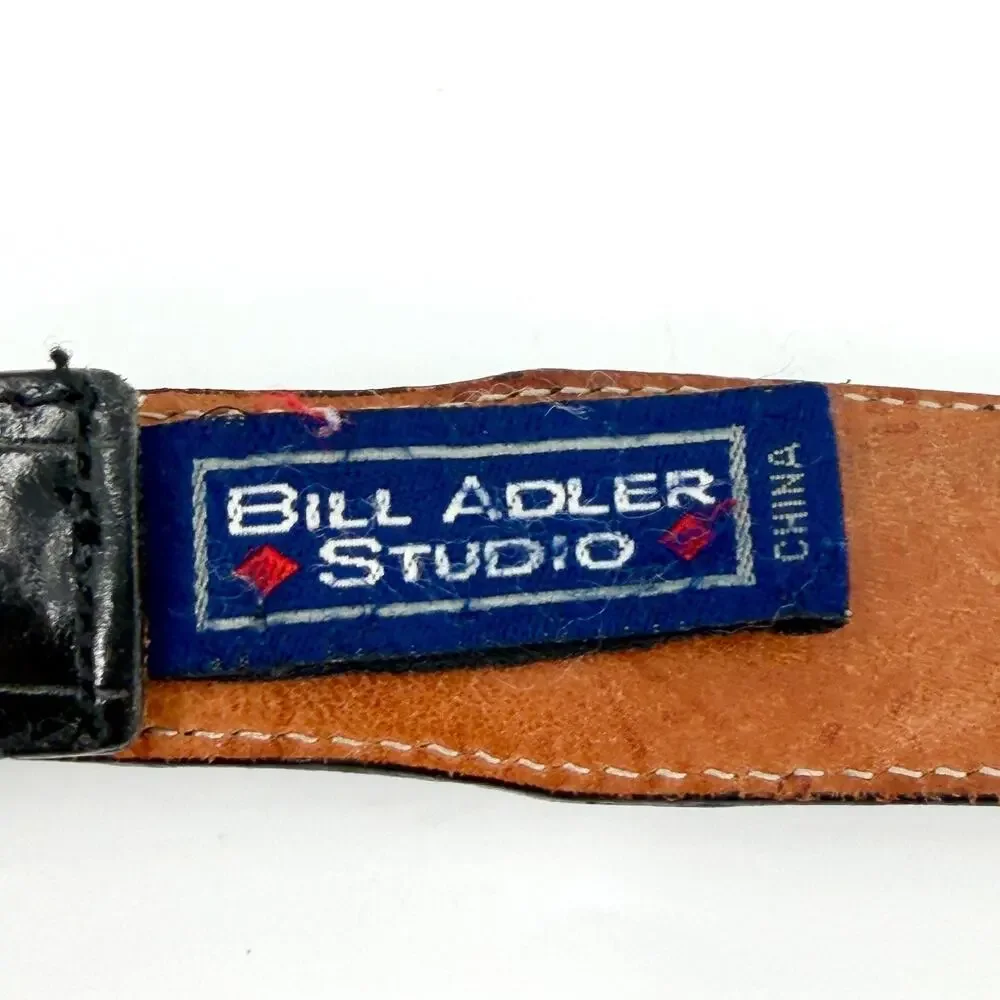 Vintage 90s Bill Adler Studio Black Genuine Leather Ornate Buckle Belt